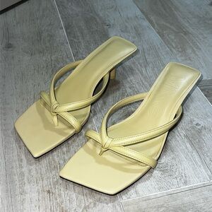 Mango Lemon Yellow Knot-Front Square Toe Heeled Mules